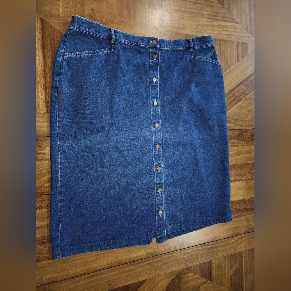 Classic Elements Blue Denim Button Front Maxi Skirt Size 24W Womens